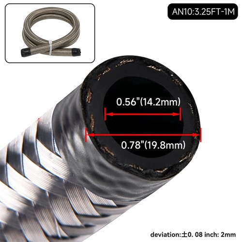 Universell 1M 3FT AN10 Edelstahl Geflechtschlauch+2PCS Schlauch Beschläge Silber - Bild 5 von 9