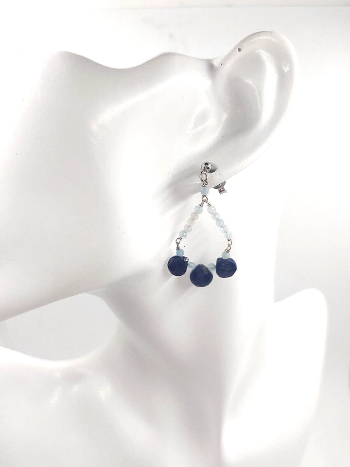 ORECCHINI IN ARGENTO 925 CON ACQUAMARINA E GOCCE DI LAPISLAZZULI PENDENTI - Immagine 3 di 4