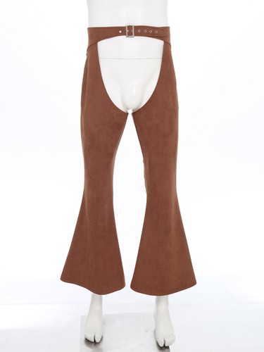 Men Pants Wide Leg Trousers Flared Bottoms Motorcycle Masquerade Faux Suede 70s - Picture 8 of 56