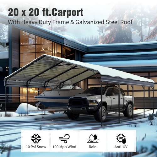 20x20ft Metal Carport with Sidewall Heavy Duty Outdoor Car Shelter Garage Canopy - Picture 9 of 12