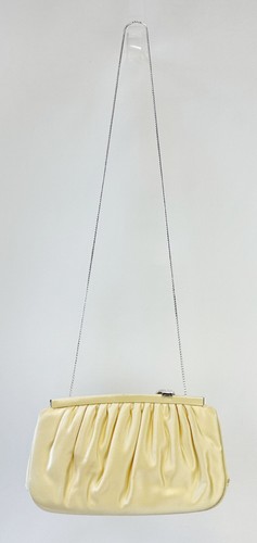 Vintage JUDITH LEIBER Satin Clutch Shoulder Bag Small Yellow Silver Hardware - Picture 3 of 18