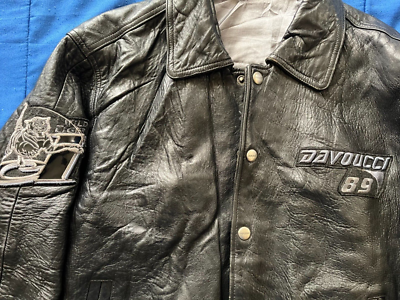 Vintage Davoucci 89 black tiger leather varsity jacket S | eBay