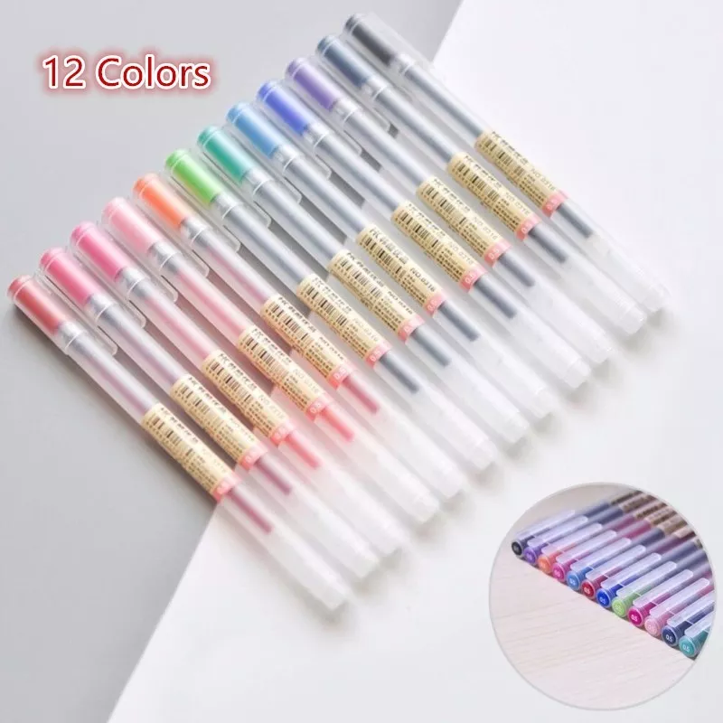 12 Pcs lot Gel Ink Pen Ballpoint 0.5mm Colour School Office Supply