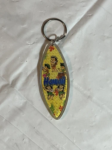 Key Chain. Key Tag. Vintage Keychain. Surf Board Shaped. Yellow Hawaii