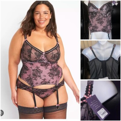 Lane Bryant Pink and Black  Ribbon-Slot Lace Merrywidow