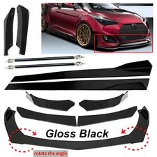 For Hyundai Veloster Front Bumper Lip Spoiler Splitter Glossy Black Side Skirt