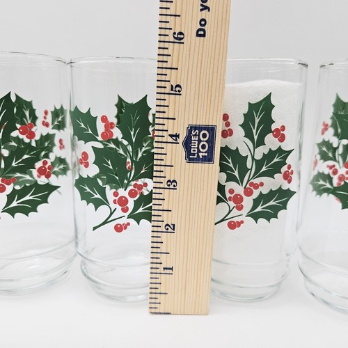 4 Vintage Indiana Glass HOLLY BERRY Christmas Drinking Glasses Tumblers - Picture 7 of 8