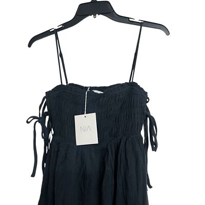 New NIA Black Side Tie Gauze Muslin Mini Dress