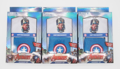 (3) Marvel Kids Avengers Captain America Necklace Wristband Bracelet 3pc Set