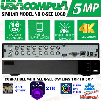 TVT Q-SEE SIMILAR QTH163-2 or QTH916-2 16 Ch 1080p HD 2TB Hard Drive (NO Q-SEE LOGO)
