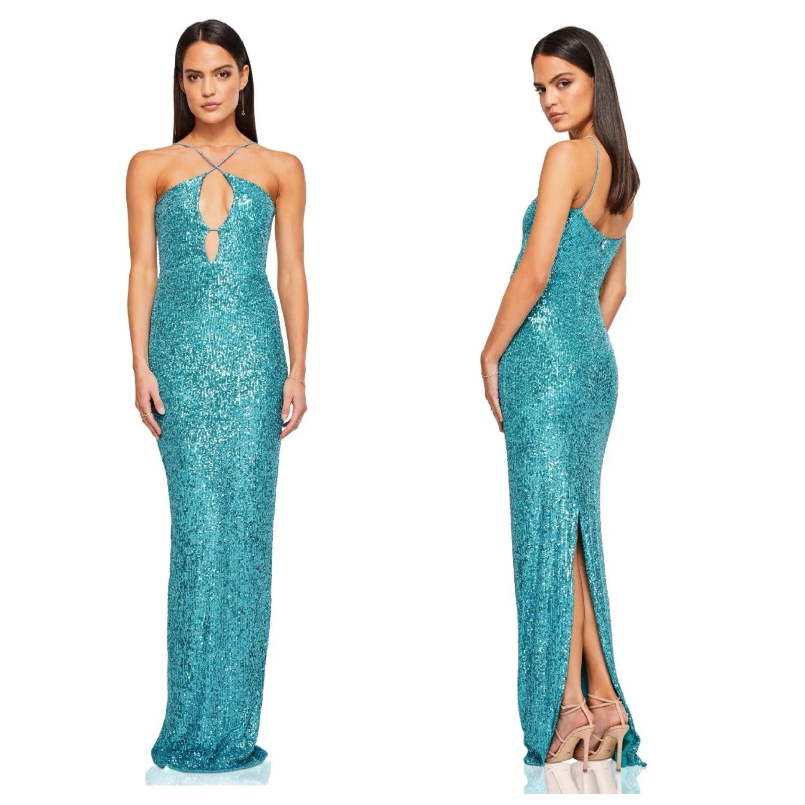Robe robe à colonne suprême à paillettes bleues Nookie taille L mariage formel