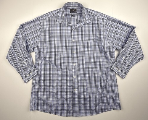 Dockers Button Shirt Mens XL 17-17.5 (32/33) Iron Free Fitted Plaid Blue