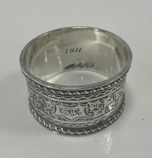 George Nathan & Ridley Hayes-Solid Silver Napkin Ring-Ivy Etching 1911 Chester