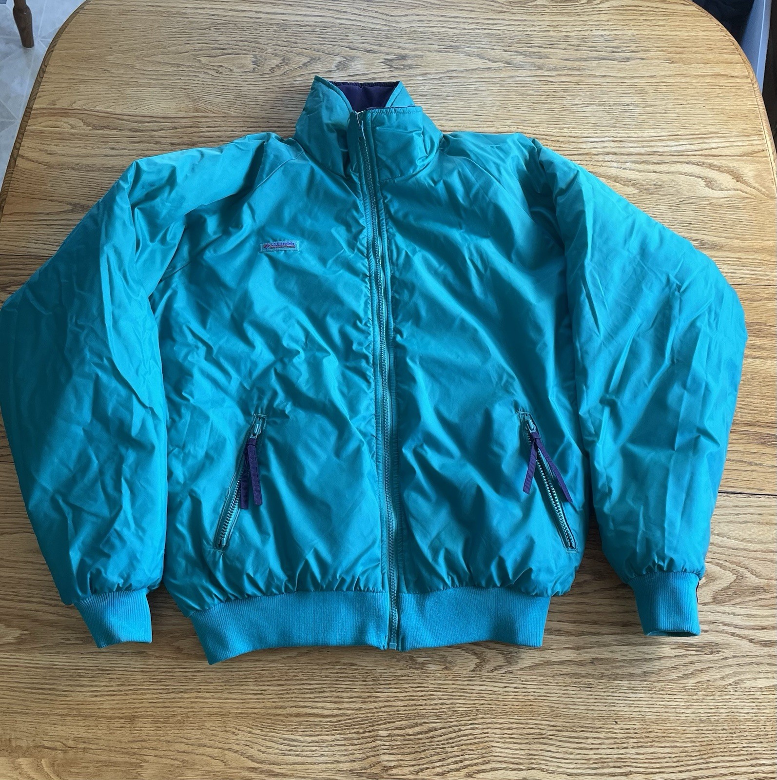 Columbia Vintage Reversible Jacket Teal Purple Thinsulate Thermal Mens L Bomber