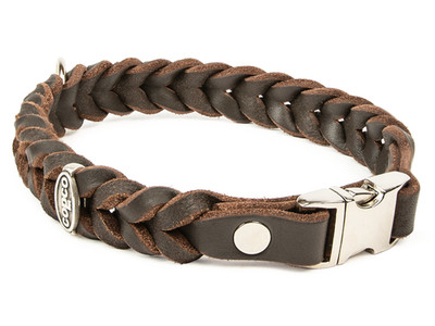 CopcoPet - Fettleder Halsband geflochten mit Metall-Klick-Verschluß.