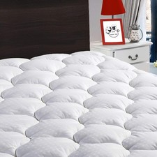 King Mattress Pad Fitted Quilted Cotton Mattress Cover Cooling Soft Pillow To...