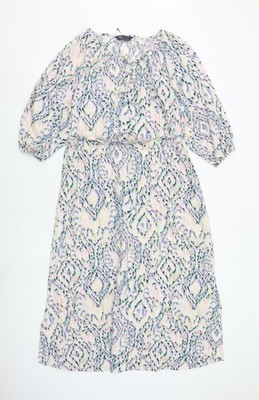Marks and Spencer Damen Maxi Mehrfarbig Geometrisches Muster Flachs Größe 6 Rundhalsausschnitt Krawatte
