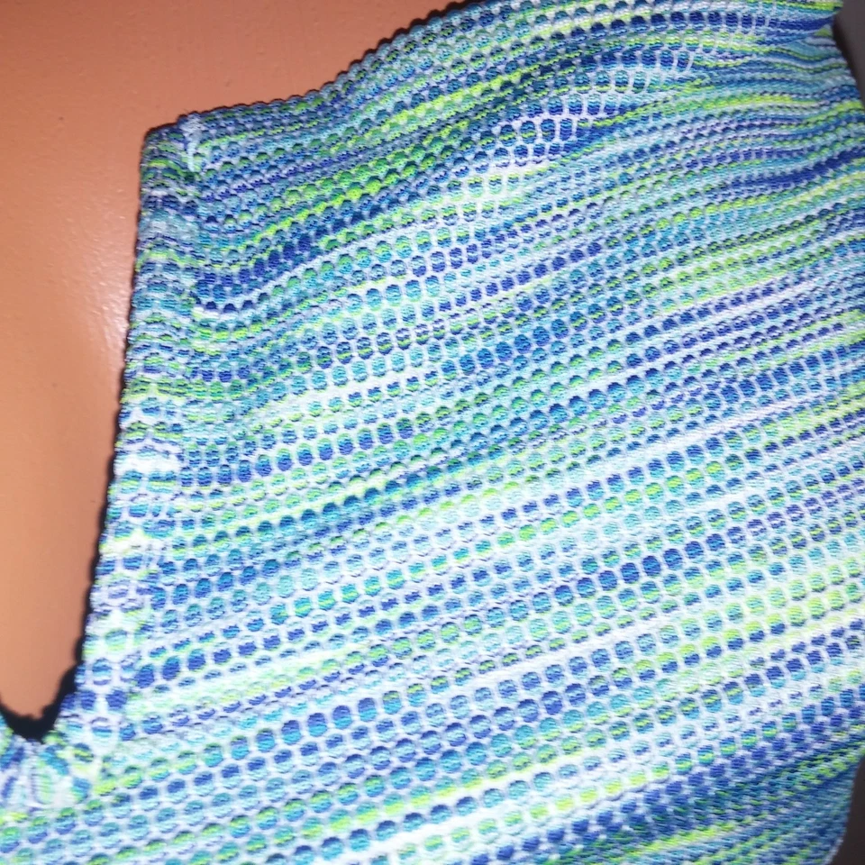 Bikini de natación Aerie grande superior e inferior azul verde texturizado bandeau corte alto descarado Foto 3 de 4