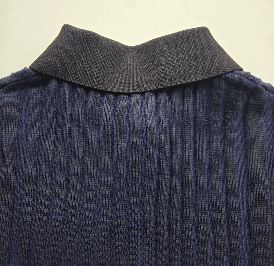 Maison Kitsune 蓝色和黑色条纹罗纹棉质开衫带刺绣狐狸 — 第 3/4 张图片