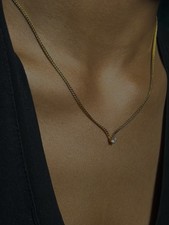 Yellow Gold Curb Link Chain Necklace with Round Diamond Solitaire Pendant