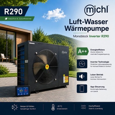 Michl Luft-Wasser Wärmepumpe Monoblock Inverter TWRE-K05/V3b R290 4,5-13,1kW A++