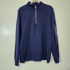 Bugatchi Quarter Zip XL Navy Long Sleeve Pullover Arm Pocket 1/4 Zip Top Preppy
