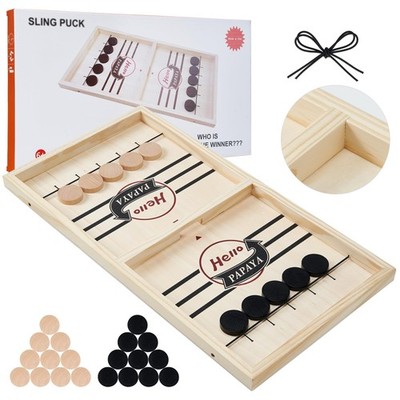 Fast Sling Puck Game - Speed and Accuracy Challenge Wooden Air Hockey Board Game