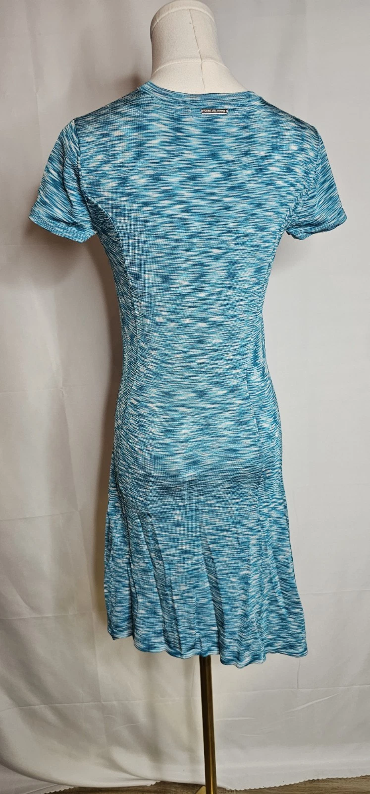 Michael Kors Vestito Donna XS Blu Turchese Astratto Asimmetrico Elasticizzato