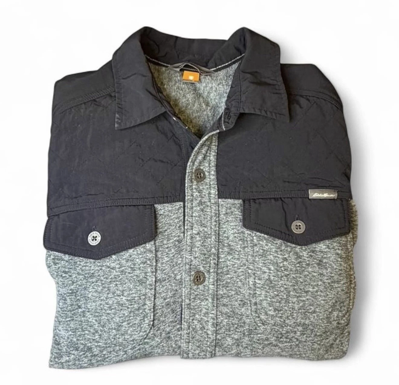 Eddie Bauer Men’s M Hybrid Shirt Jacket Green Gray Outdoor Button Front
