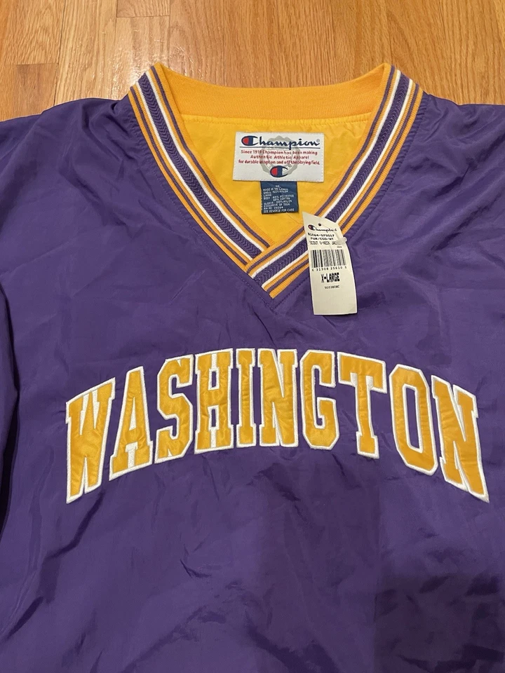 Pullover cortavientos vintage Washington Huskies Champion nuevo con etiquetas talla XL púrpura Foto 2 de 4