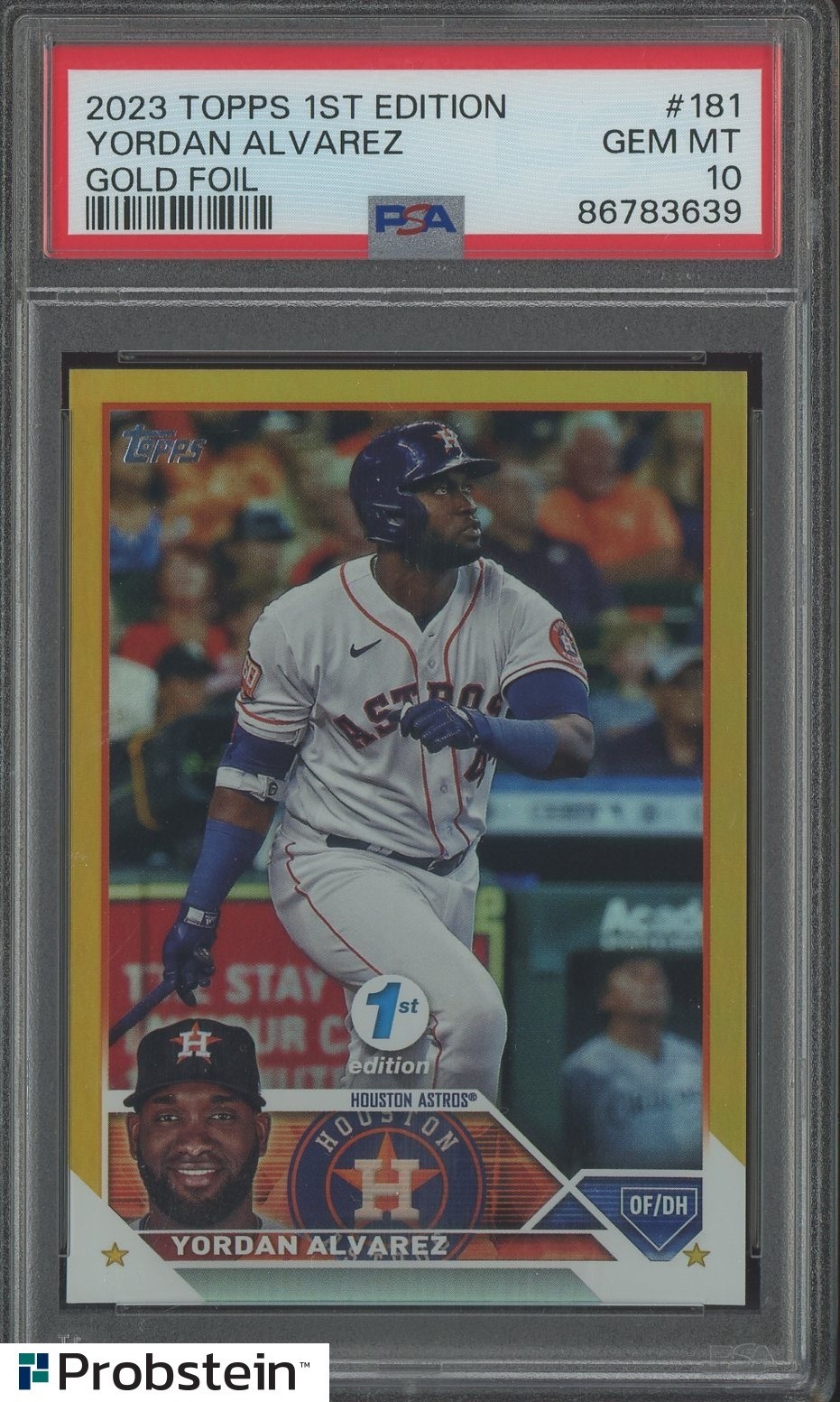 Yordan Alvarez RC Rookie 2023 Topps 1st Edition Gold Foil PSA 10