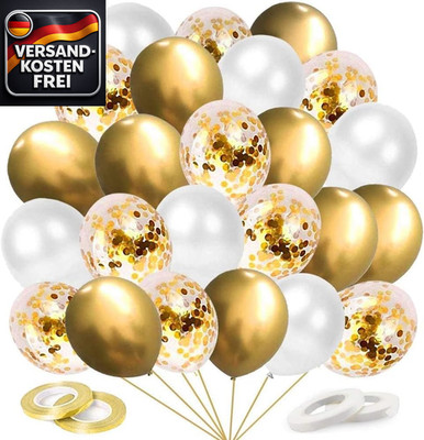 Silvester Deko Luftballons Gold Weiß Latex Ballons Helium Bälle Set 60 Stück