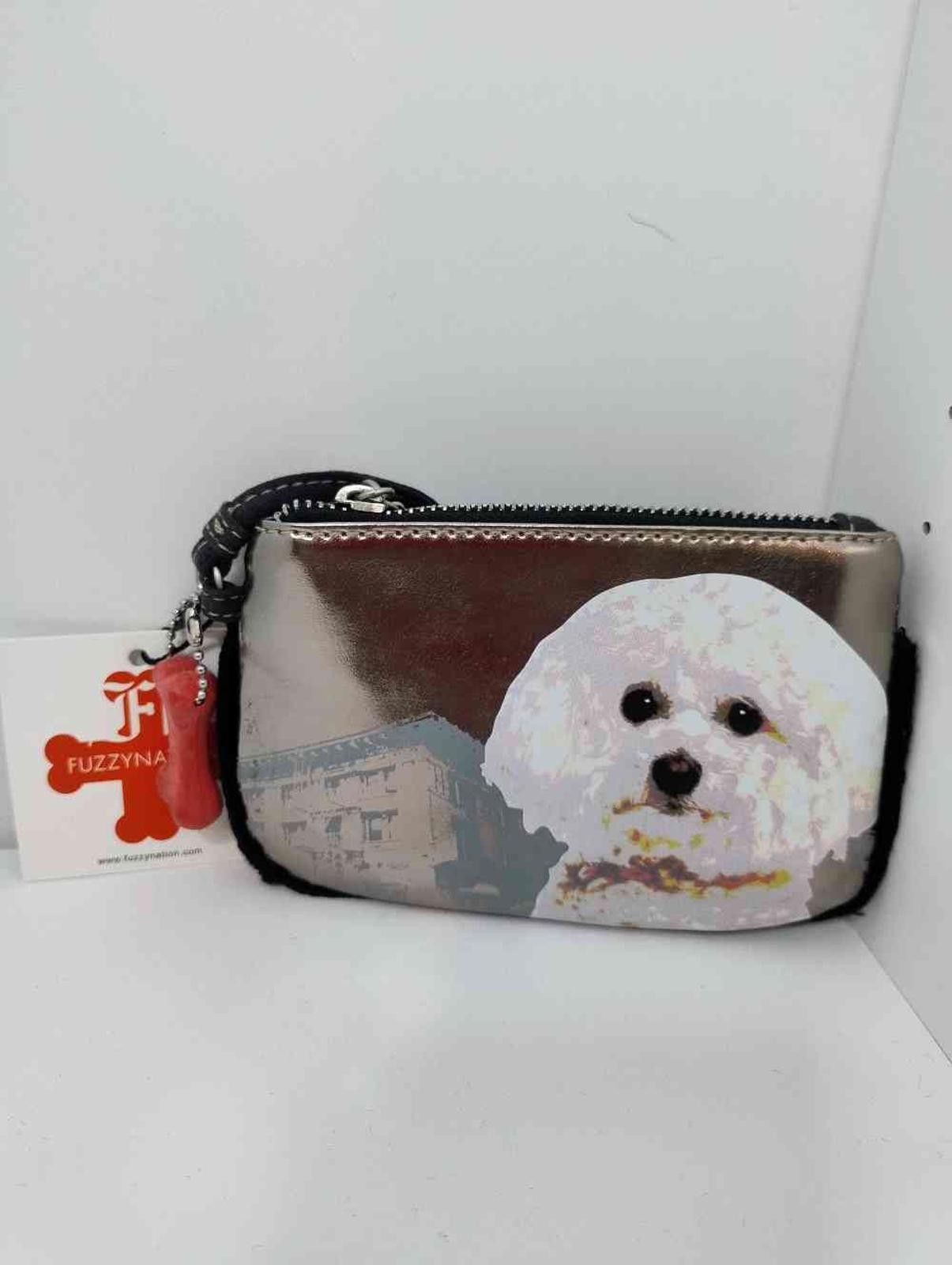 Fuzzy Nation Bichon Frise Pouch Wristlet Zip Coin Bag Bone New 521