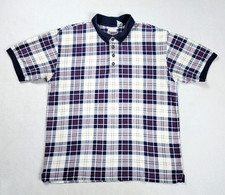 Vintage Bugle Boy Polo Shirt Men's Large Purple Plaid Short Sleeve Preppy Casual