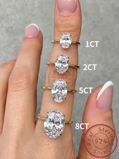 925 Sterling Silver 1-8CT Zircon Oval Stone Solitaire Ring For Women Engagement