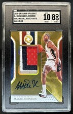 2018-19 Panini Opulence Magic Johnson Gold Medal Patch Auto Holo #/10 SGC 8/10