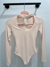 Women s LUX LA Nude Color Bodysuit Size Small Beige Thong