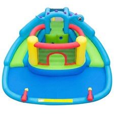 Inflatable Water Slide Park w/Double Slides, Jumping Area, Splash Pool