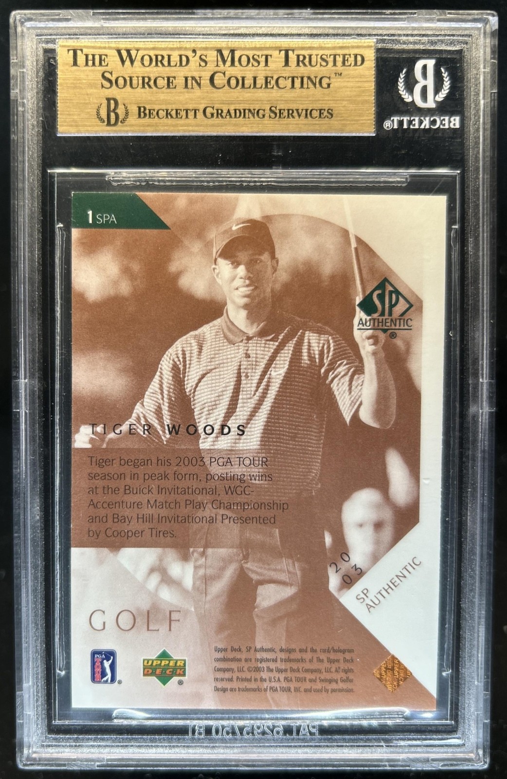 2003 SP Authentic Tiger Woods Base Card #1 BGS 9.5 GEM MINT view 2