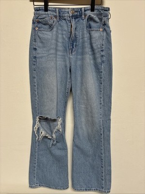 American Eagle Size 8 Short Highest Rise 90 Flare Jeans Light Blue 