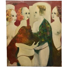 FREDERICK SPRAGUE Original Vintage Signed Female Figures Portrait Oil Painting