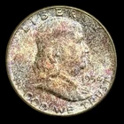 Franklin Half Dollar 1954 Uncirculated 90% Silver Monster Rainbow Toning