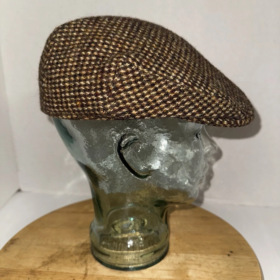 Chapéu vintage Harris tweed chapéu plano marrom lã Houndstooth Newsboy hera tamanho 7 1/4 - Imagem 4 de 4