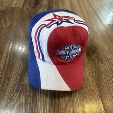 Rare Vintage Harley Davidson Motor Cycles Red White Blue SnapBack Hat Cap USA