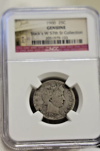 1900 Barber Quarter 25c NGC Genuine Stack's Slab/Label