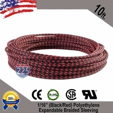 10 FT. 1/16" Black Red Expandable Wire Sleeving Sheathing Braided Loom Tubing UL