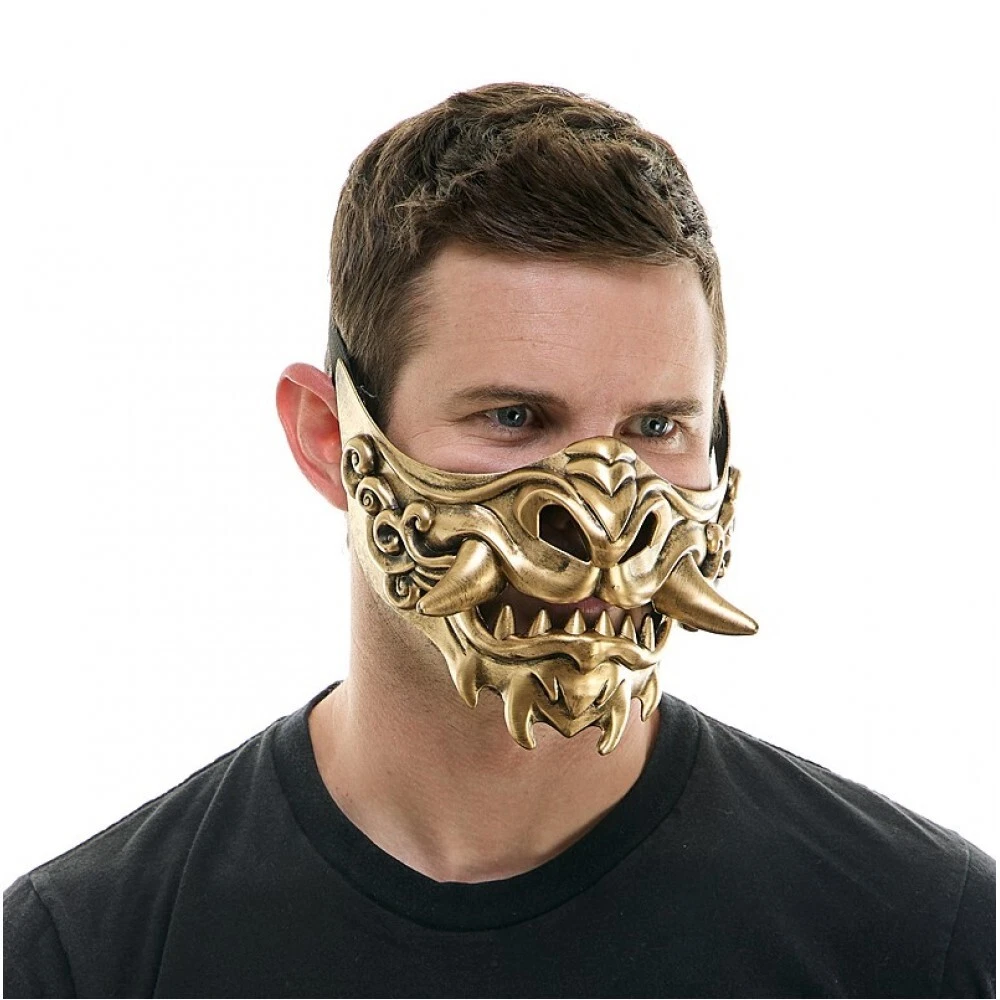 Japanese Monster Hannya Mask Demon Oni Samurai Half Face Sheild (Gold)