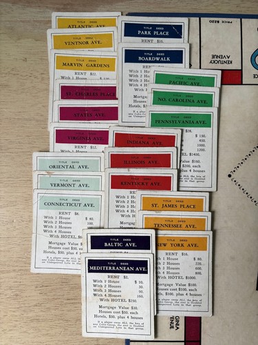 Complete VTG WWII 1940s Monopoly Original Board Wooden Pieces Money Cards Rules - Picture 3 of 10