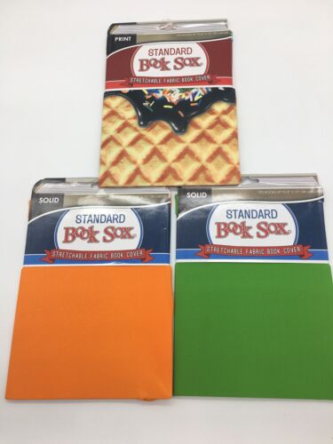 Lot of 3 New Book Covers Stretchable Fabric Book Sox School NWT - Photo 1/9