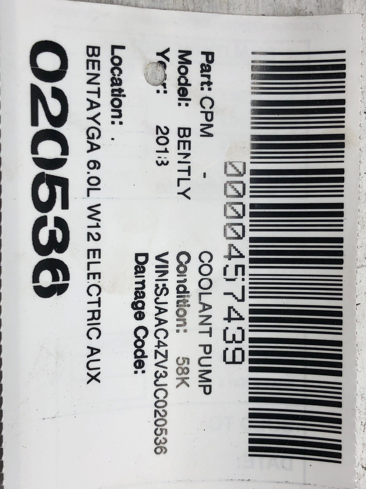 2016-2020 BENTLEY BENTATGA W12 ELECTRIC AUXILIARY COOLANT WATER PUMP 5Q0965561B